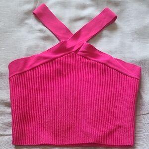 Debut Pink Ribbed Crop Tank Top